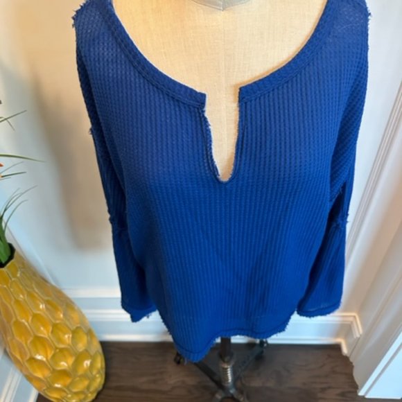 We the Free by Free People Blue Waffle knit Bell Sleeve Top - Picture 8 of 11